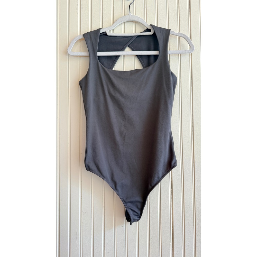 Hollister Dark Gray Square Neck Open Back Bodice Sleeveless Bodysuit Medium‎